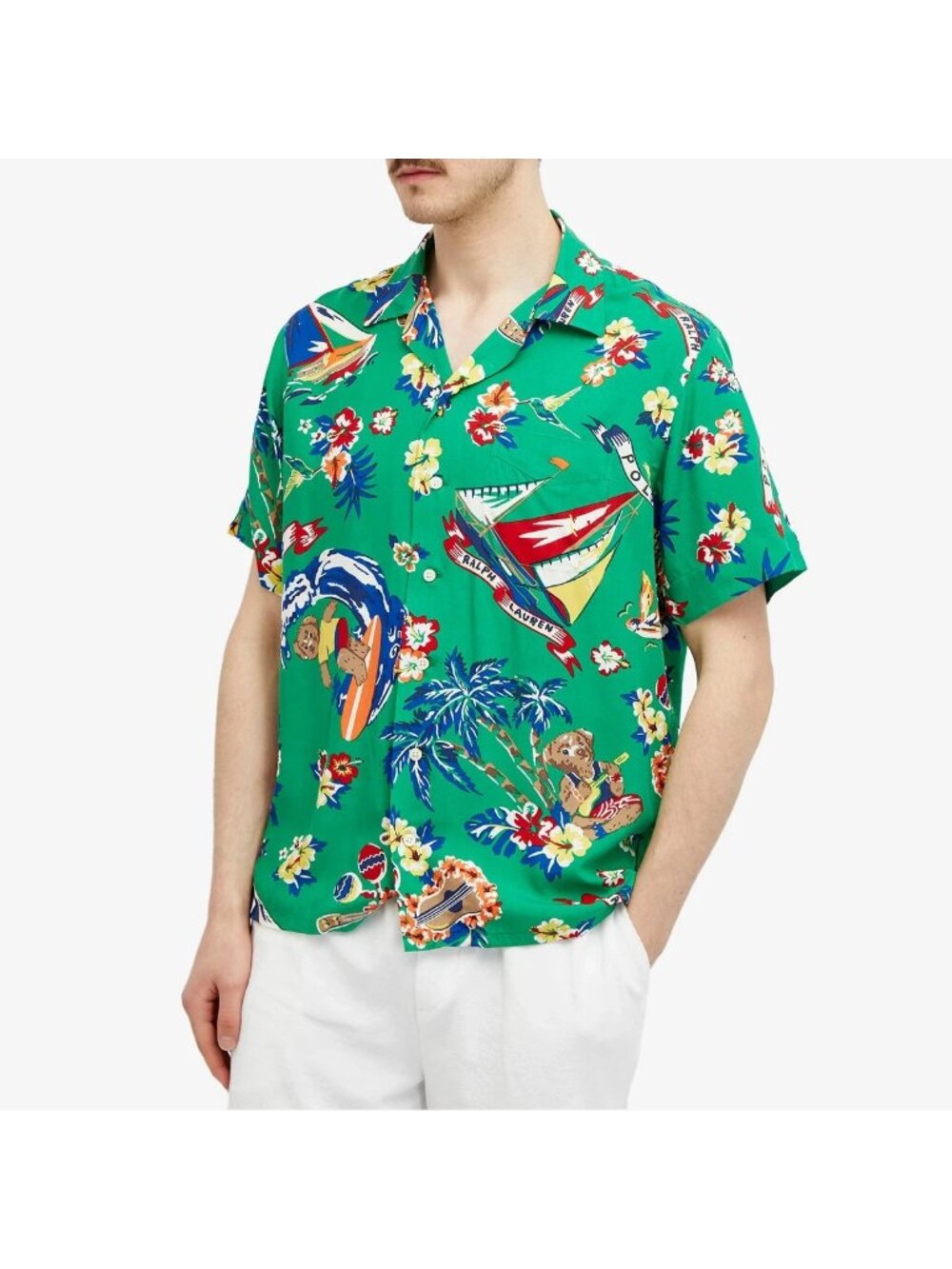 Polo Ralph Lauren Viscose Surfing Polo Bear Vacation Shirt Medium